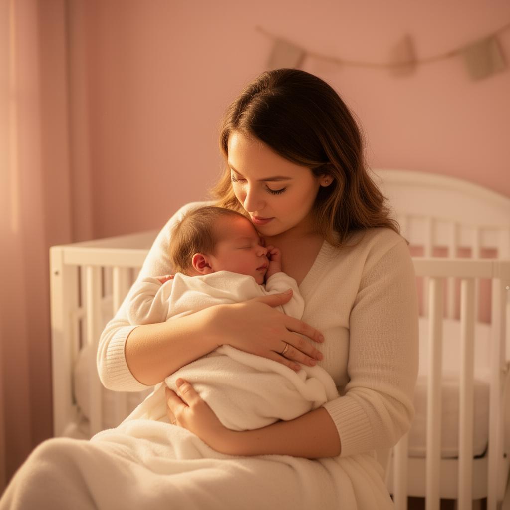 Mãe amamentando bebê em ambiente acolhedor