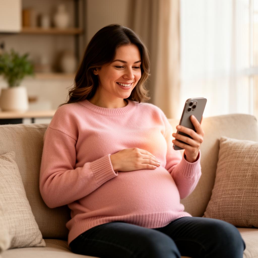 Gestante usando o aplicativo SOS Gestação no celular
